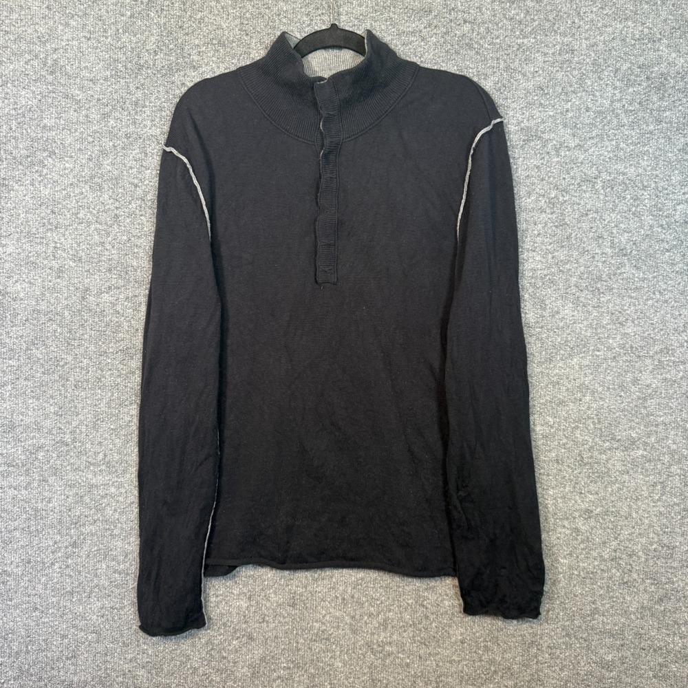 Carbon 2 Cobalt Sweater Mens Large Black Cashmere Blend Long Sleeve‎ 1/4 Buttons